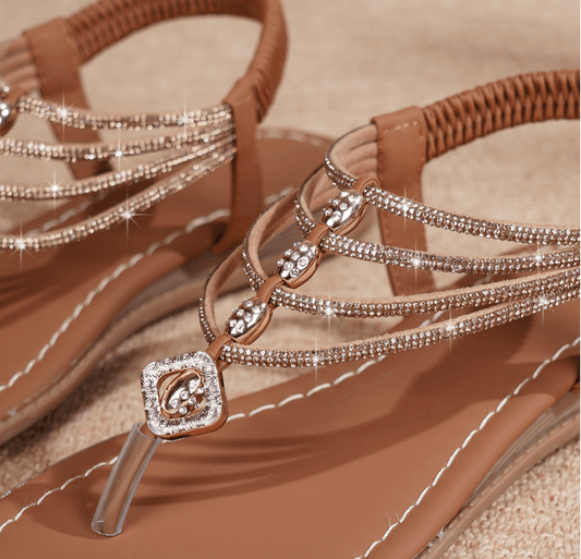 Stylish Soft Rhinestone Flat Beach Sandals
