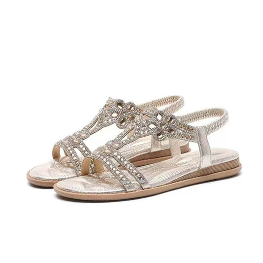 Gold Sparkly Rhinestones Bohemian Flat Sandals