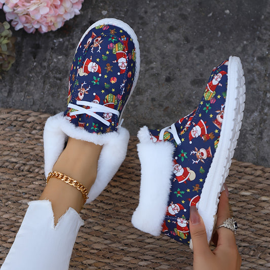 Women's Canvas Furry Loafers for Christmas