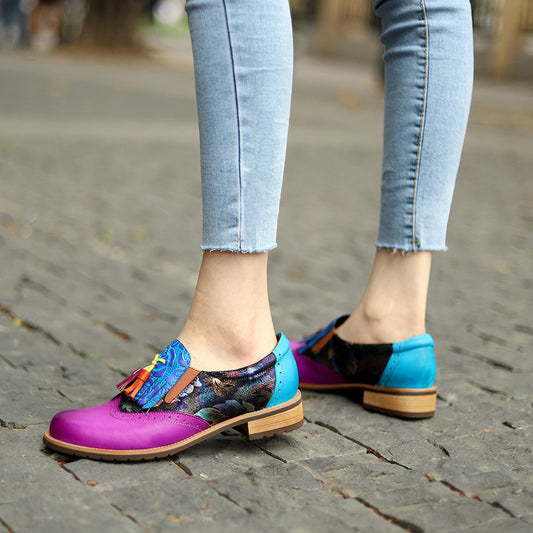 Bohemian Flower Painted Brogue Multicolor Leather Shoes