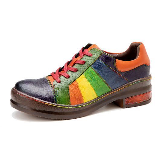 Retro Hand-polished Rainbow Flat Shoes