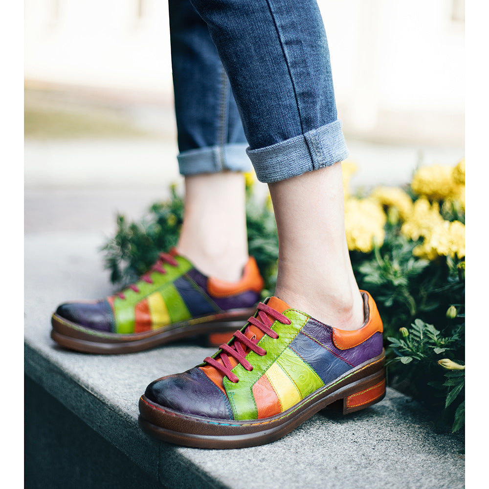 Retro Hand-polished Rainbow Flat Shoes