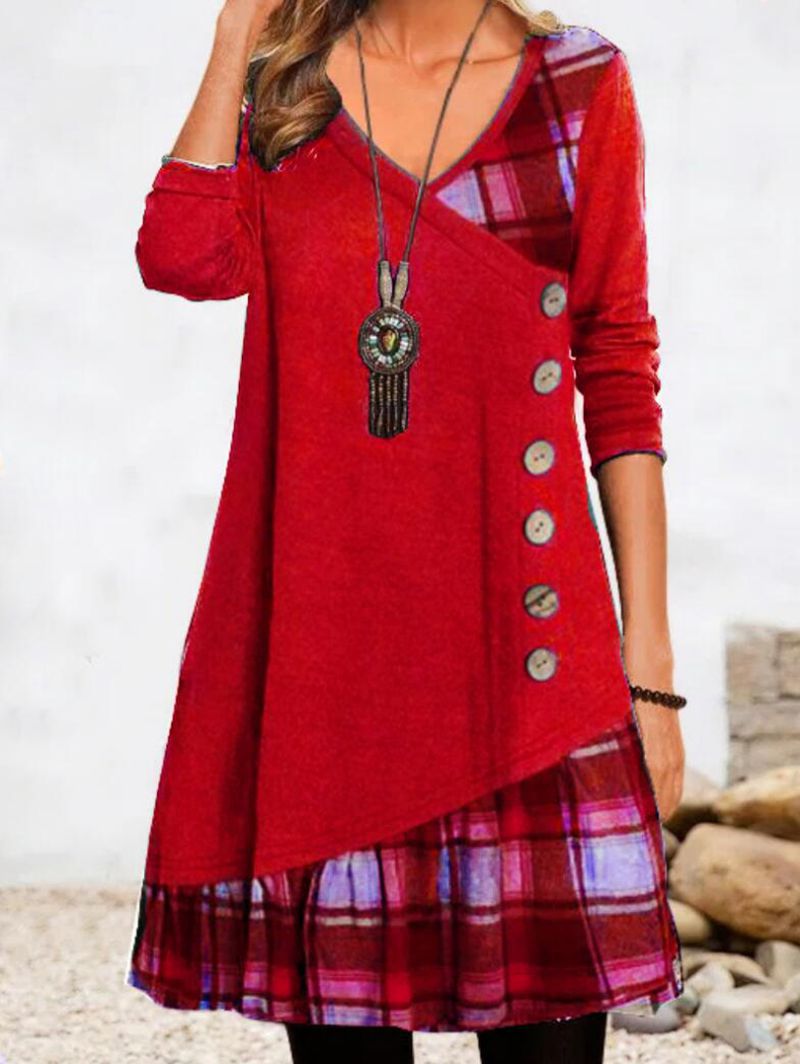 Autumn Casual Patchwork Long sleeve Dress Retro Style Dresses