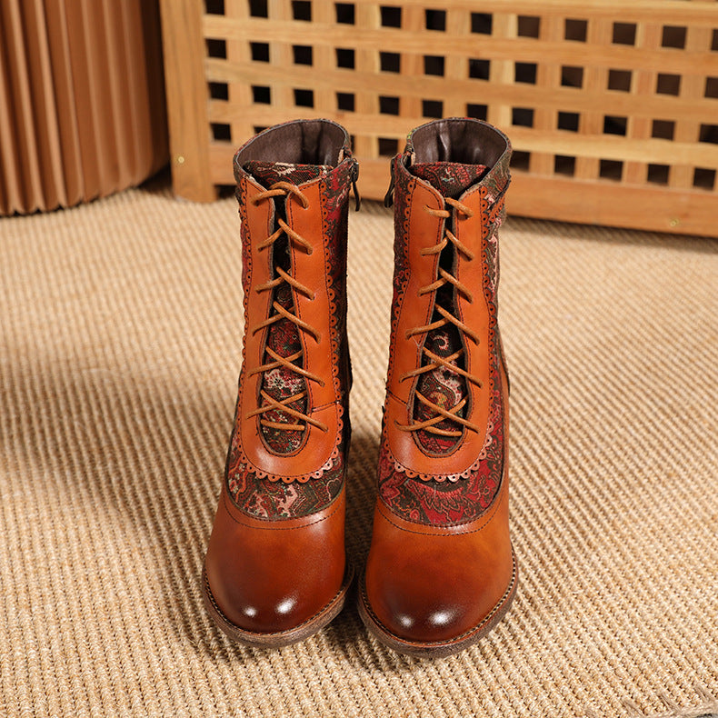 Brogues Handmade Leather High-heel Boots