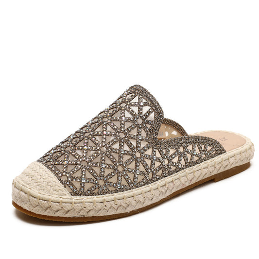 Espadrilles Mules Slide Sandals With Rhinestones