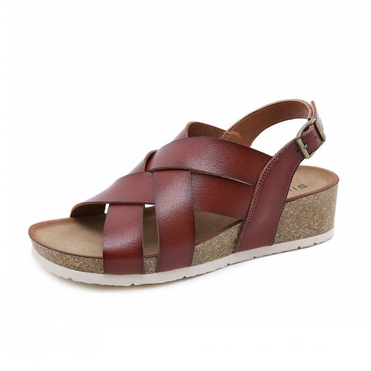 Leather Cork Wedge Multiple Straps Sandals