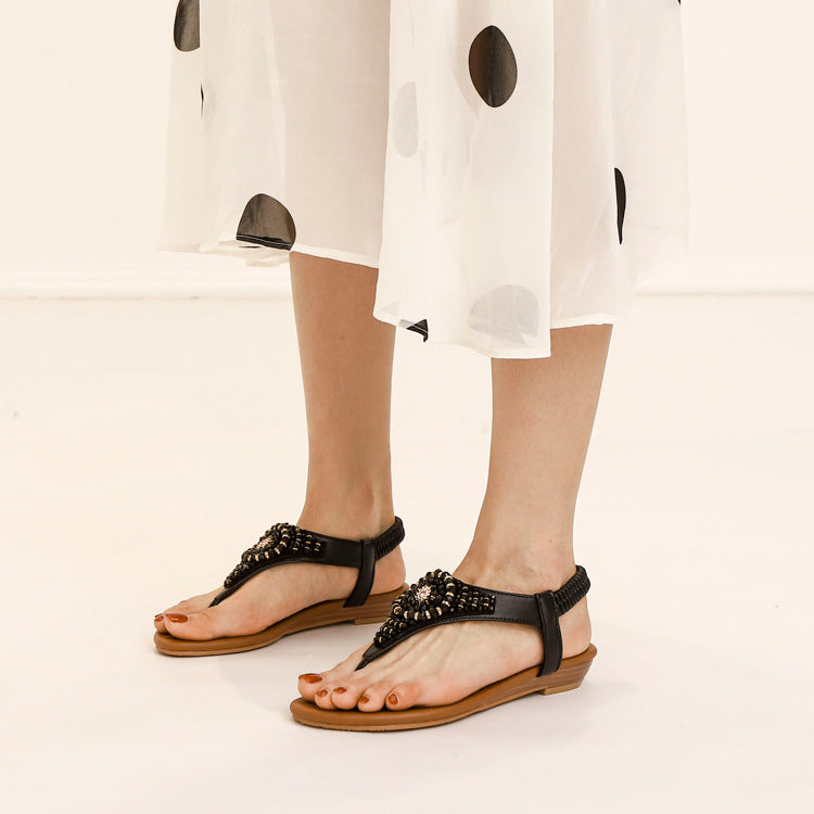 Slingback Beaded T-trap Sandals