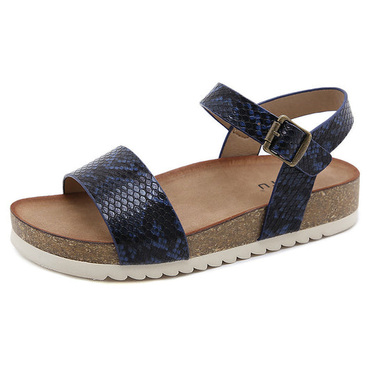 Snake Print Cork Sandals With Ankle Strap