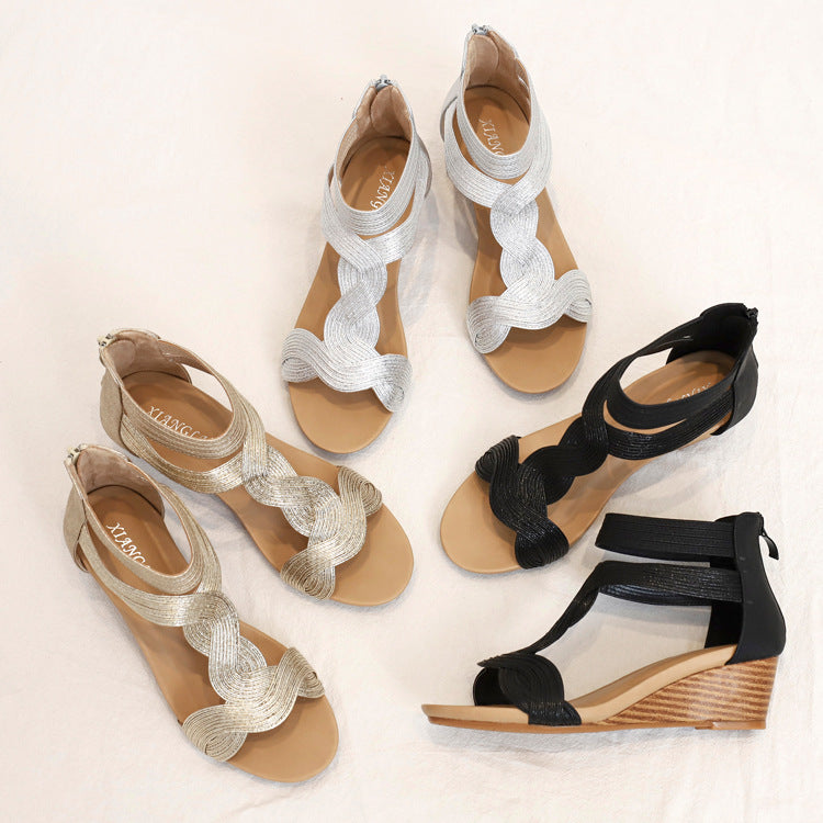 Women's Wedge Sandals With Zipper on Back