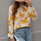 Butterfly Crew Neck Knitted Jumper Sweater