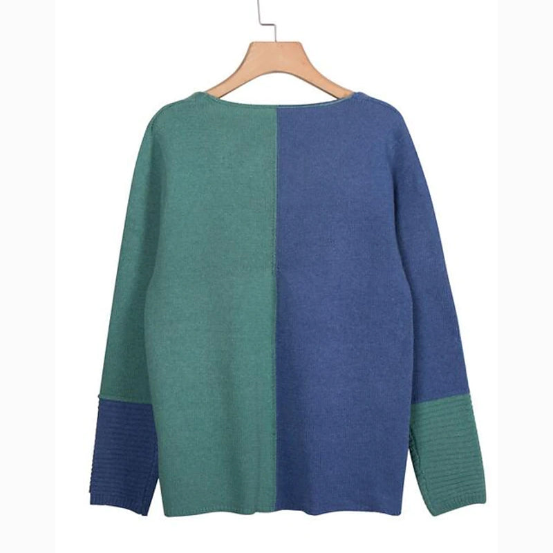Casual Color Block Knit Button Cropped Cardigan