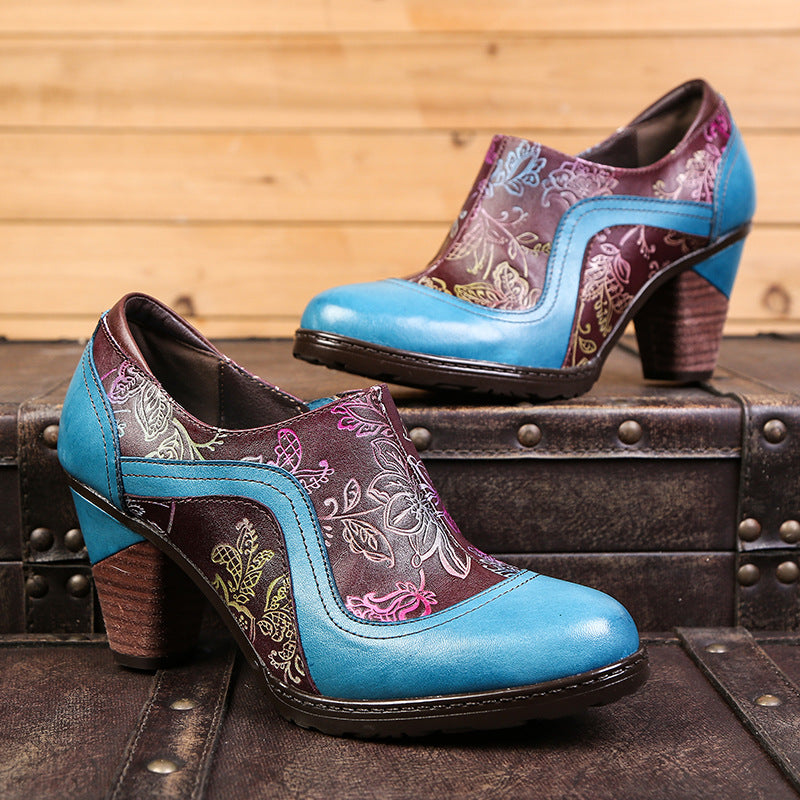 Embossed Leather Elegant Low-heel Pumps
