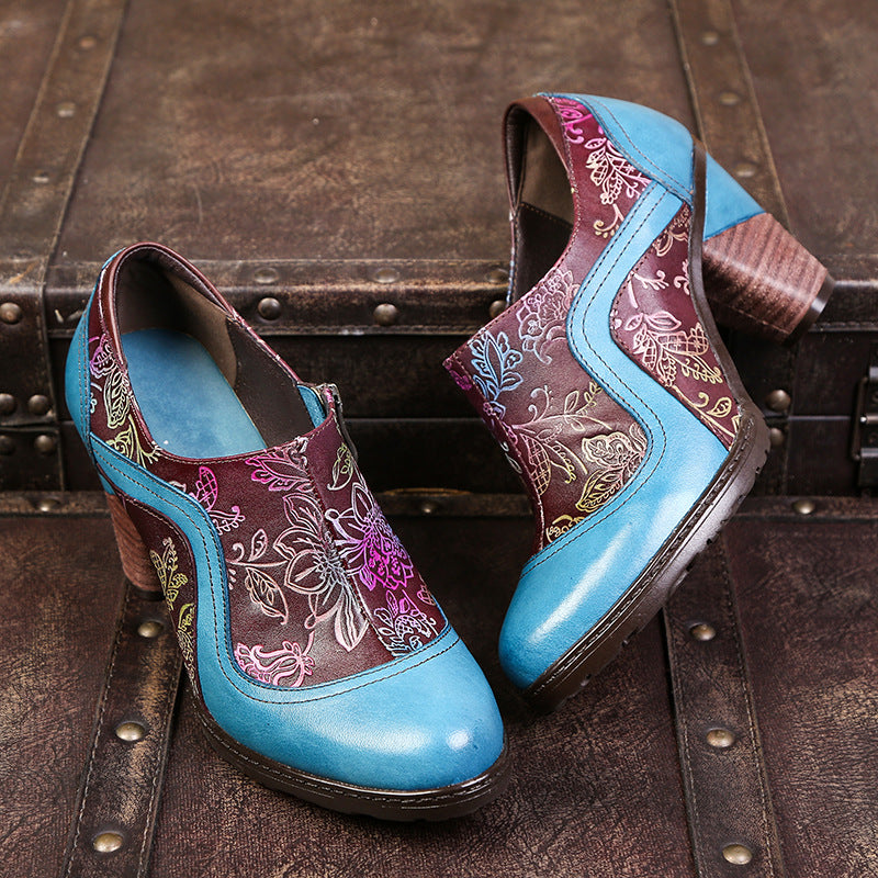 Embossed Leather Elegant Low-heel Pumps