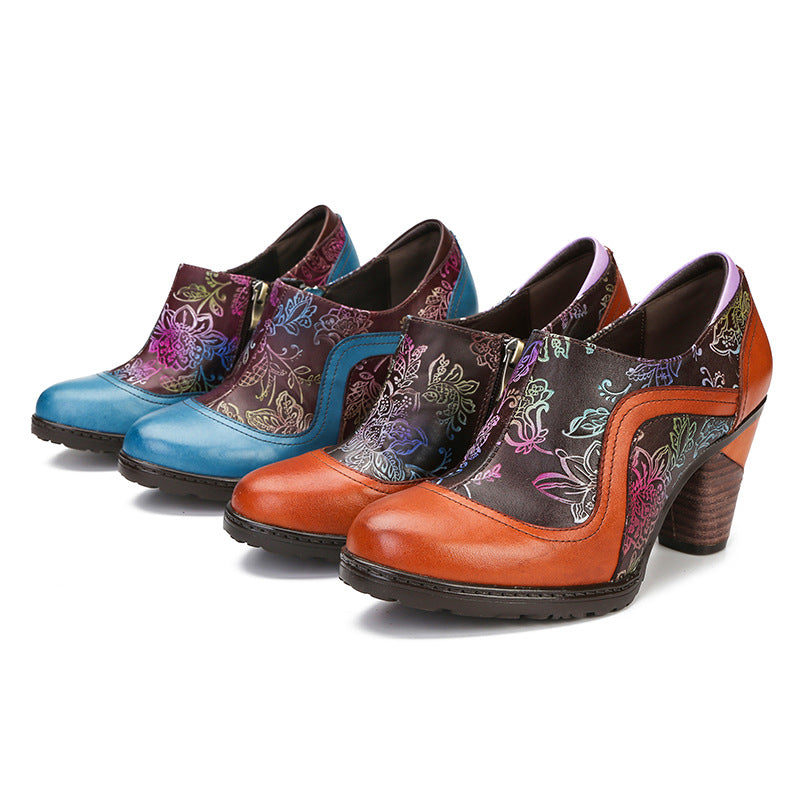 Embossed Leather Elegant Low-heel Pumps