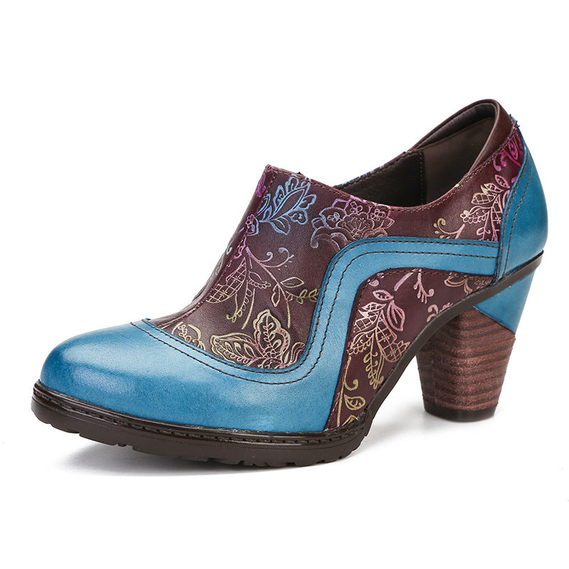 Embossed Leather Elegant Low-heel Pumps