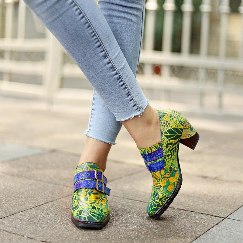 Handmade Leather Printed Pumps