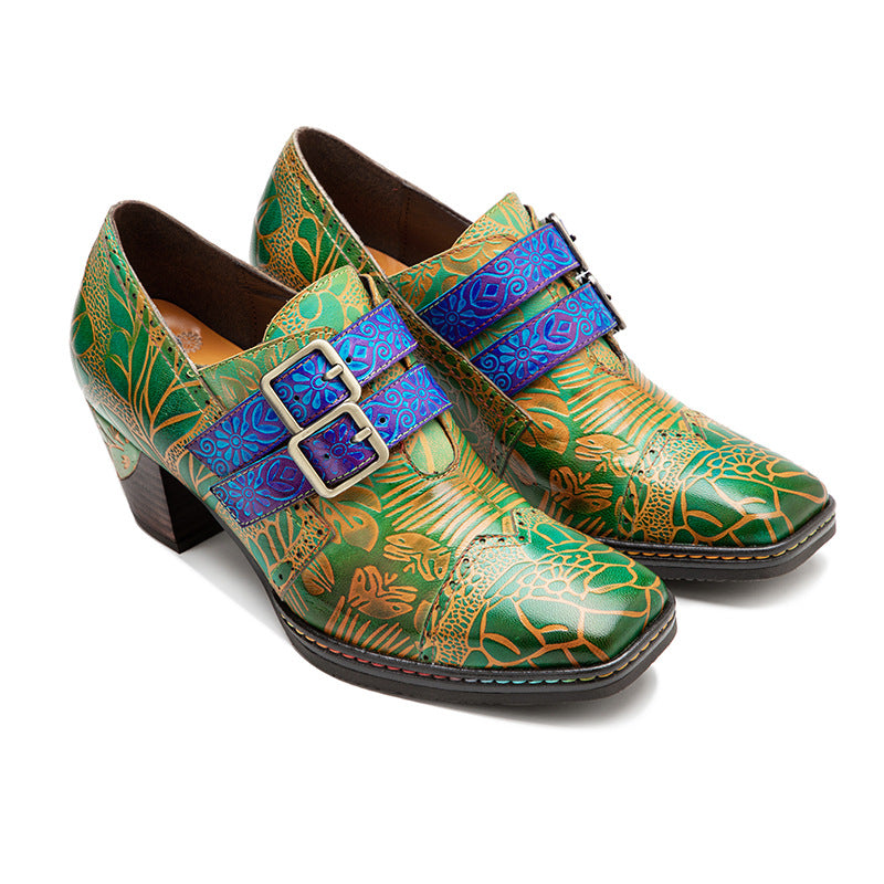 Handmade Leather Printed Pumps