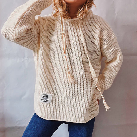 Thickened Solid Warm Hooded Loose Pullover Sweater