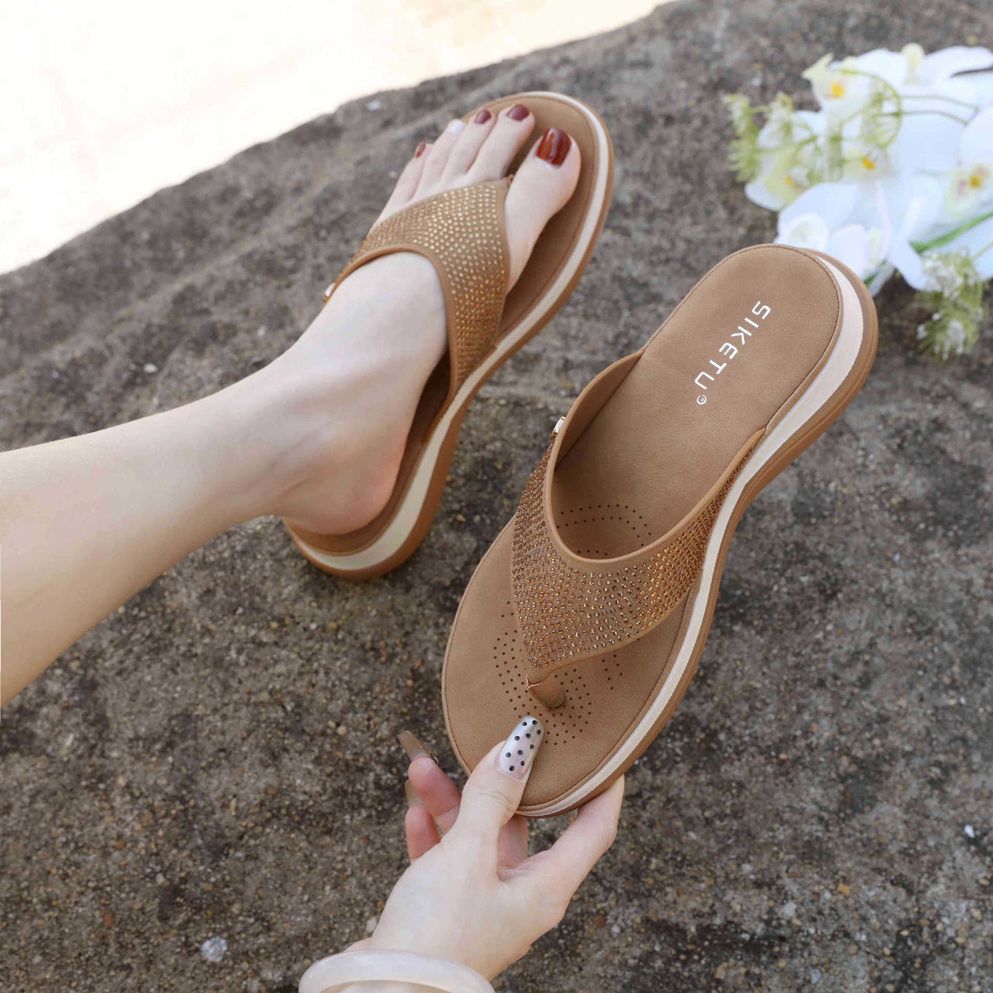 SIKETU | Leisure Platform Wedge Flip Flops With Beads