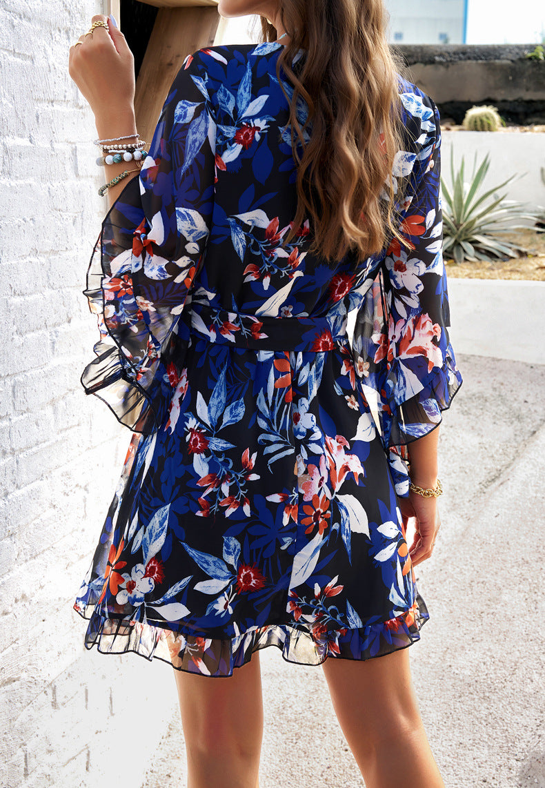 Bell Sleeves Boho Mini Floral Dresses