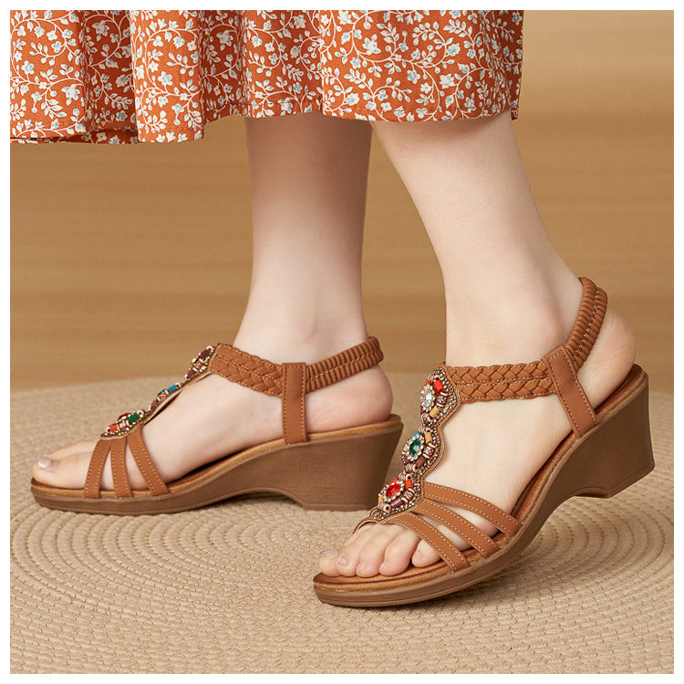SIKETU | Bohemian Rhinestones Wedge Heel Sandals