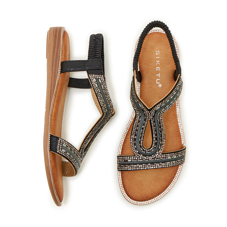 SIKETU | Bohemian Flat Sandals With Elastic Strap