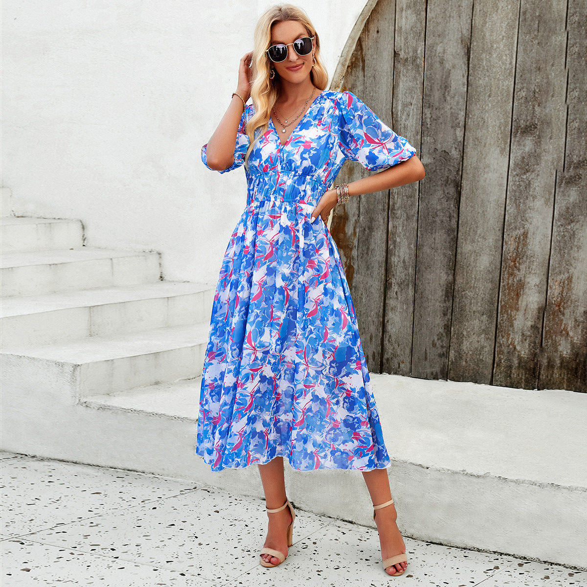 Casual Print Boho Maxi Dress With Waist Tucked In