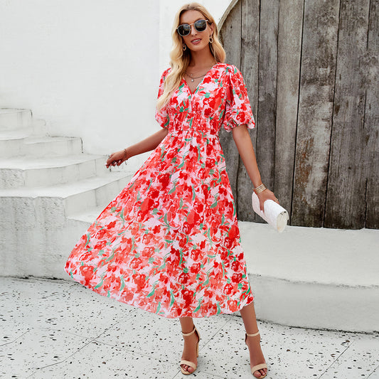 Casual Print Boho Maxi Dress With Waist Tucked In