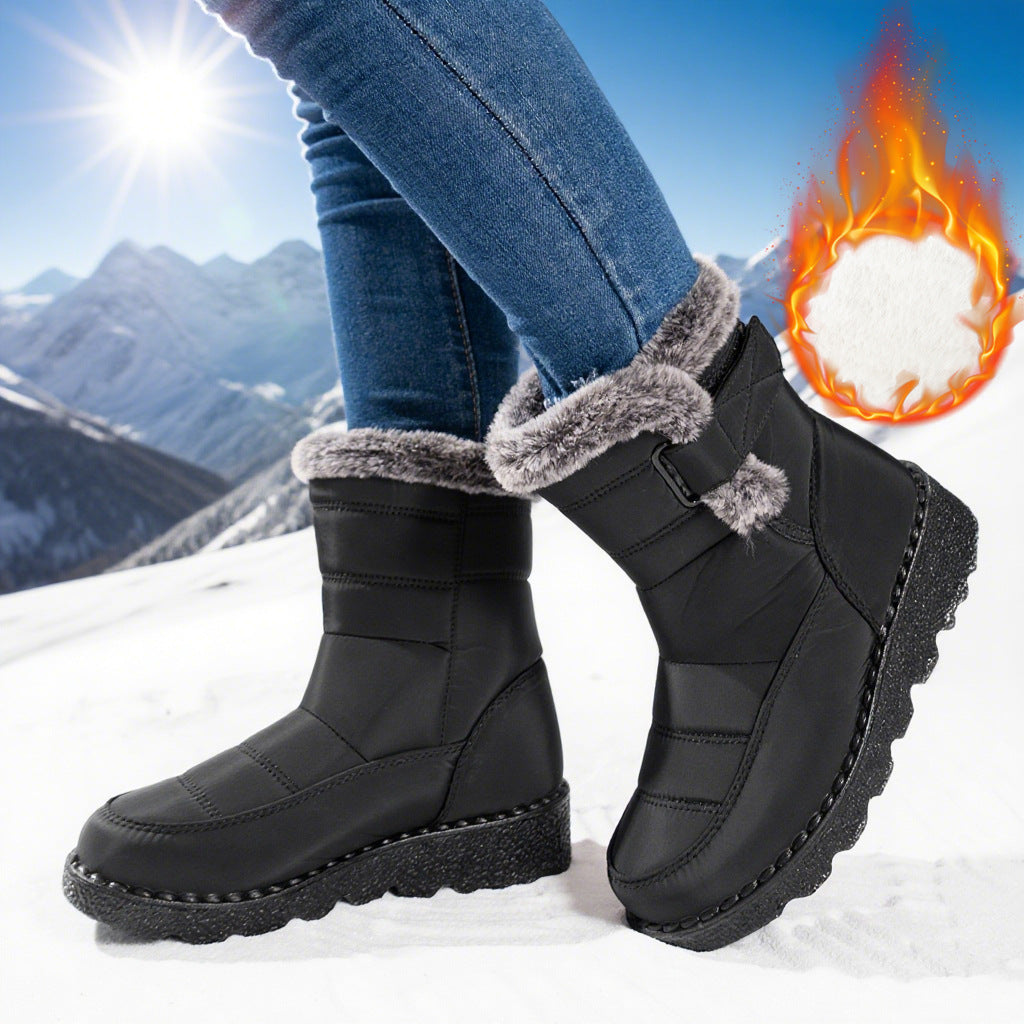Waterproof Fur Lined Boots Slip-Resistant Mid-Calf Snow Boots for Outdoor Use