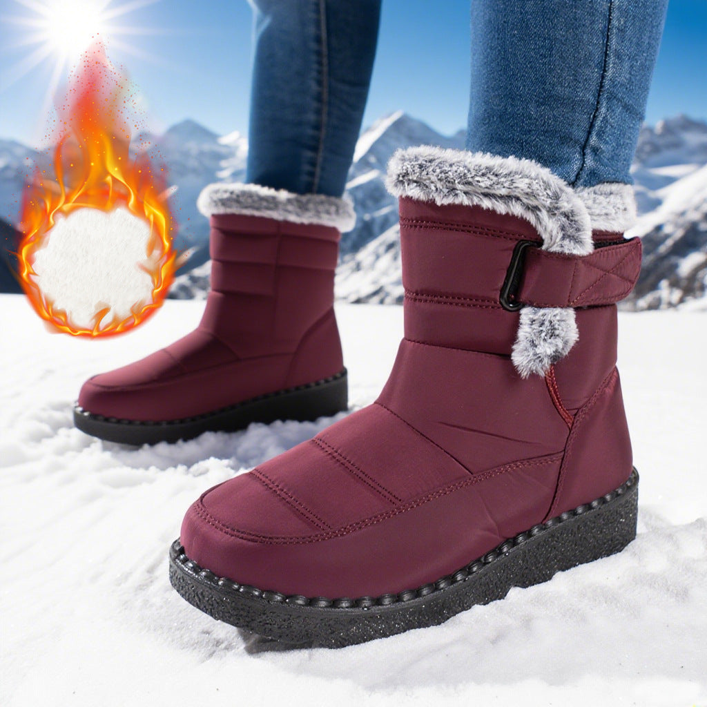 Waterproof Fur Lined Boots Slip-Resistant Mid-Calf Snow Boots for Outdoor Use
