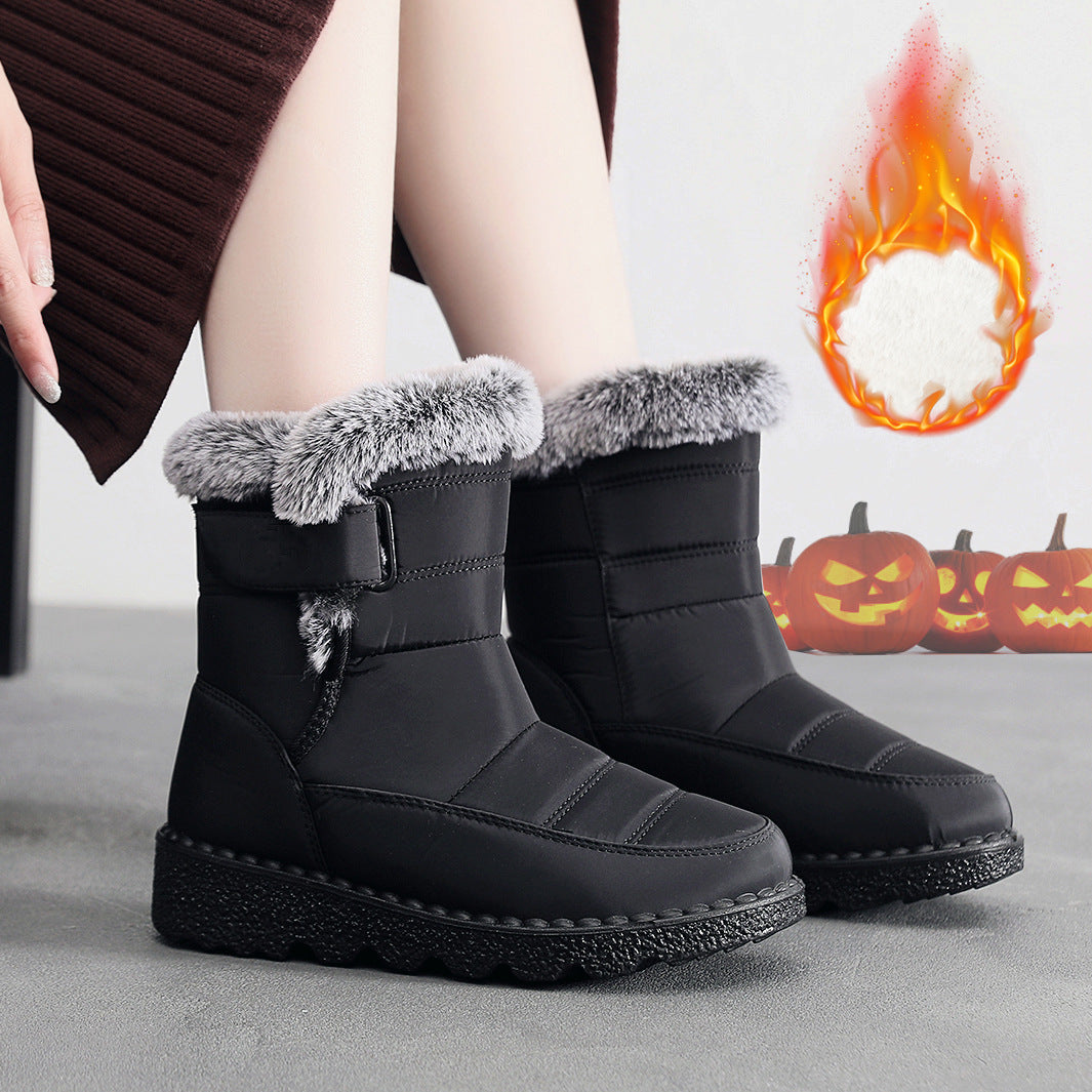 Waterproof Fur Lined Boots Slip-Resistant Mid-Calf Snow Boots for Outdoor Use