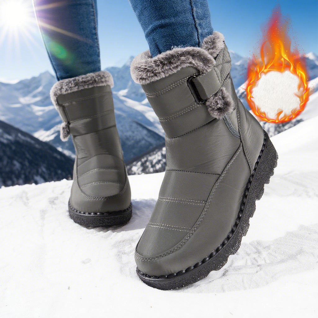Waterproof Fur Lined Boots Slip-Resistant Mid-Calf Snow Boots for Outdoor Use