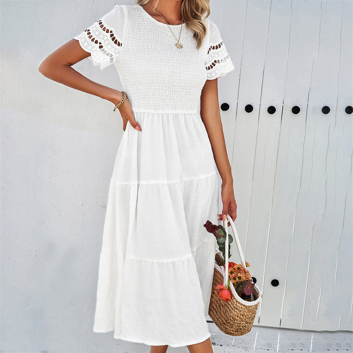 Hollow Lace Detailed Boho Midi Dress