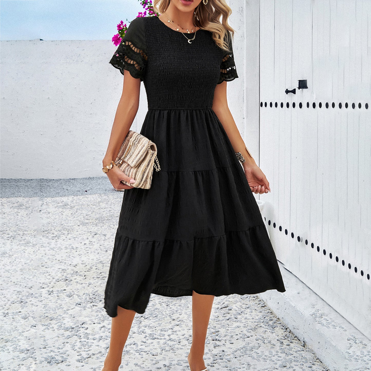 Hollow Lace Detailed Boho Midi Dress