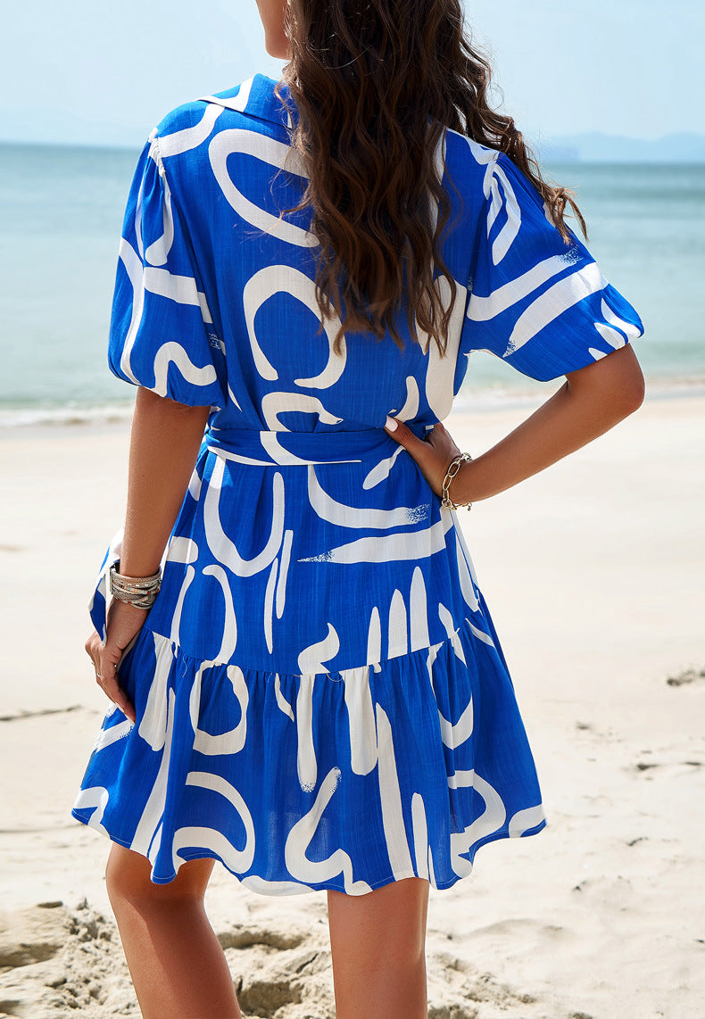 Printed Short Sleeve Boho Dress