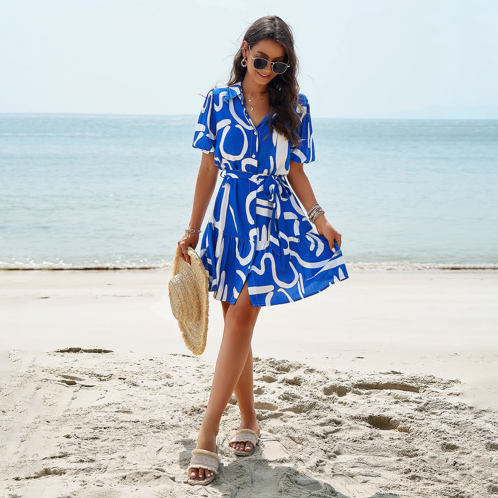 Printed Short Sleeve Boho Dress