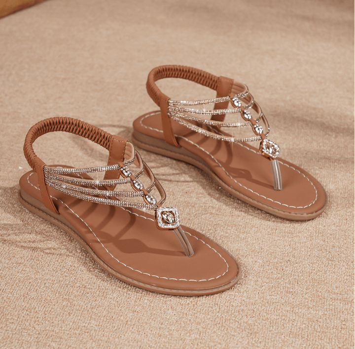 Stylish Soft Rhinestone Flat Beach Sandals