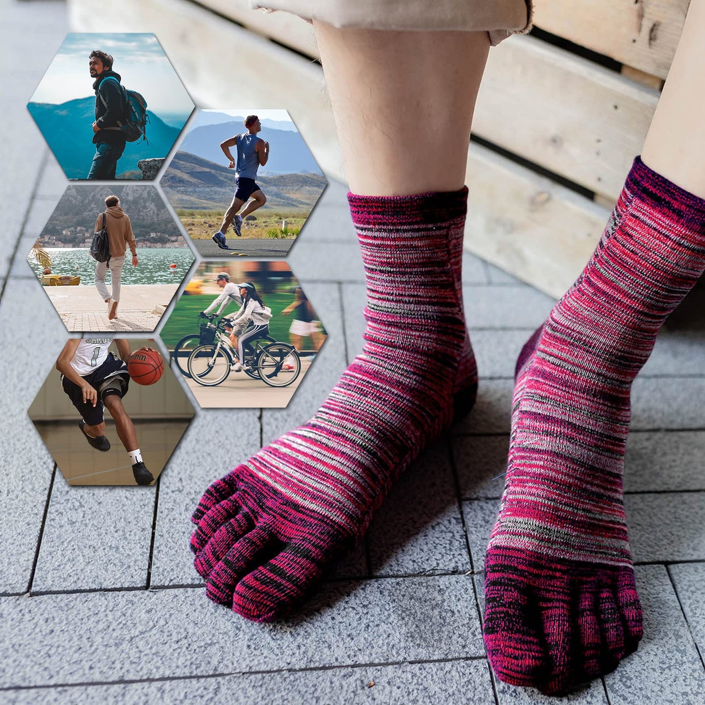Toe Socks Ladies Five Finger Socks Cotton Sports Running Socks, 5 Pairs