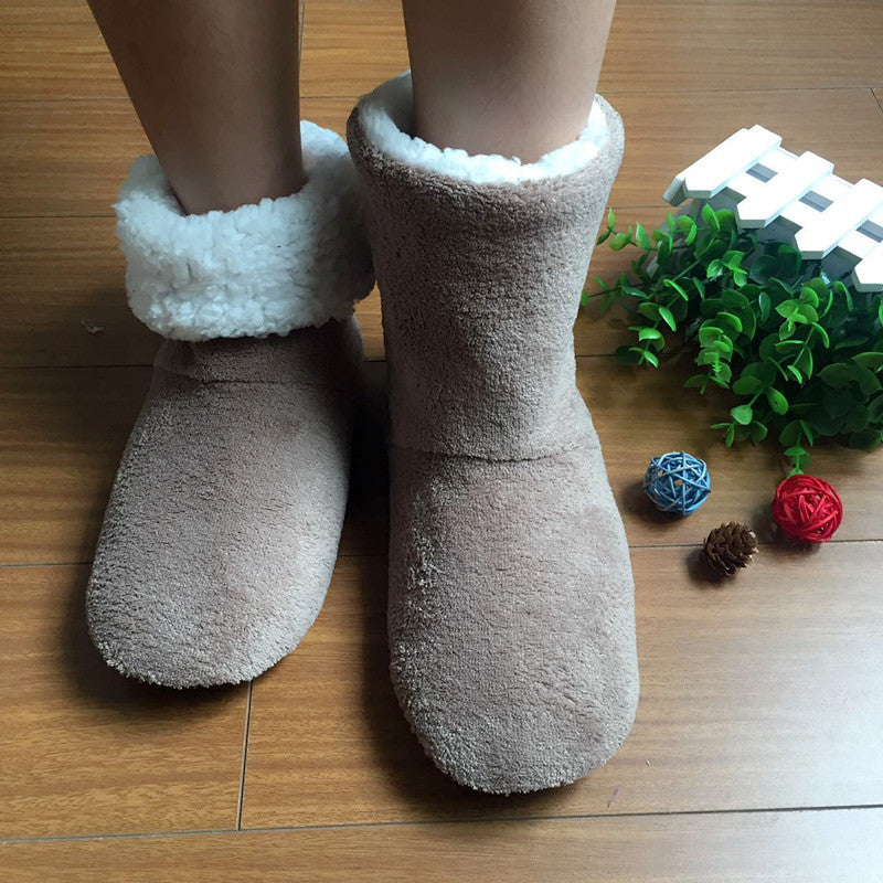 Unisex Bootie Slippers Winter Thickened Thermal Anti-Slip Indoor Boots for Adults