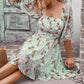 Waisted Lantern Sleeve Floral Skirt Ruffled Half-Sleeved Dress