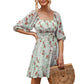 Waisted Lantern Sleeve Floral Skirt Ruffled Half-Sleeved Dress