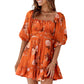 Waisted Lantern Sleeve Floral Skirt Ruffled Half-Sleeved Dress