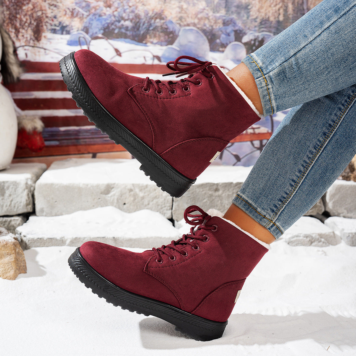 Women's Snow Boots Lightweight Lace-Up Warm Winter Footwear