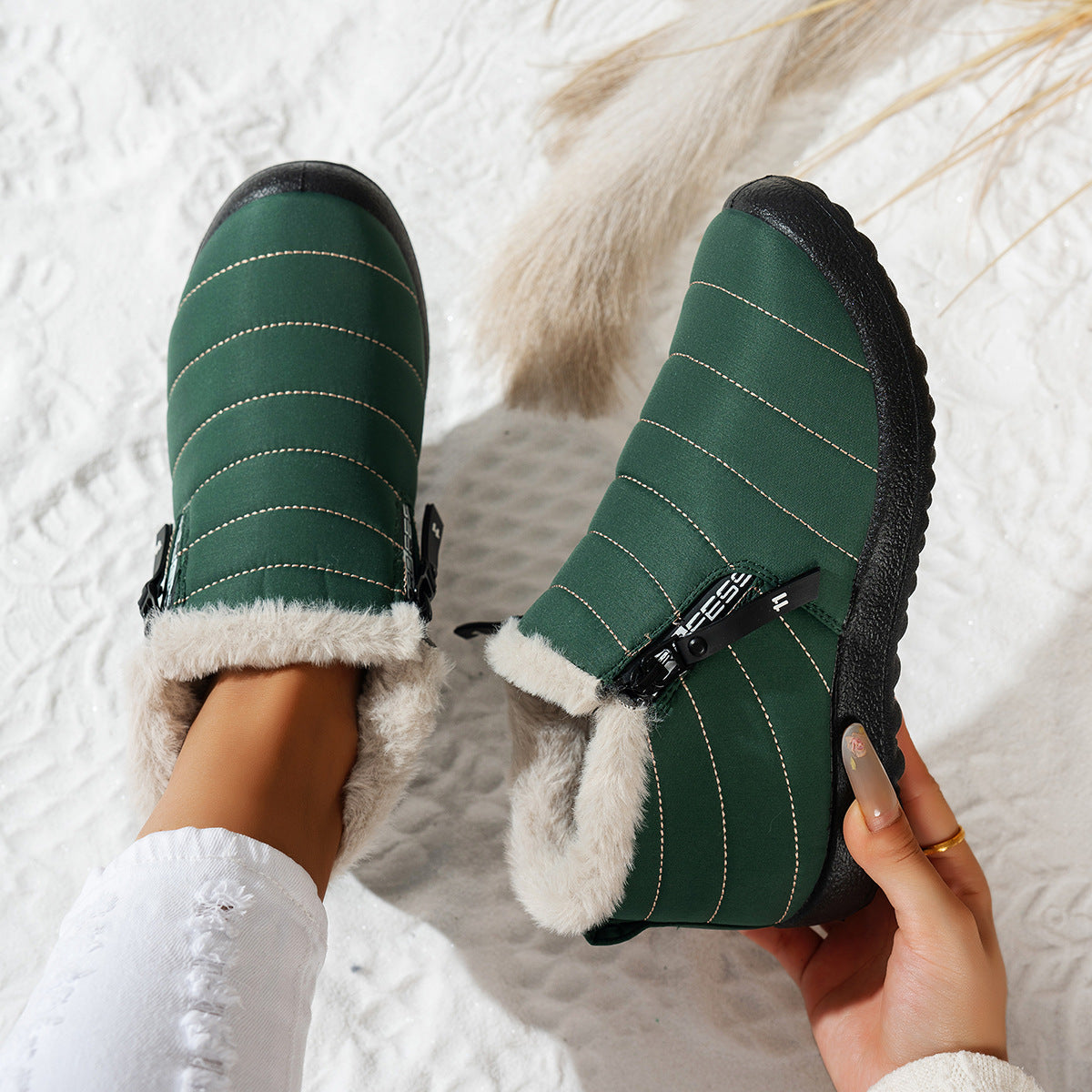 Waterproof Snow Boots Low-Cut with Side Zipper Anti-Slip Sole