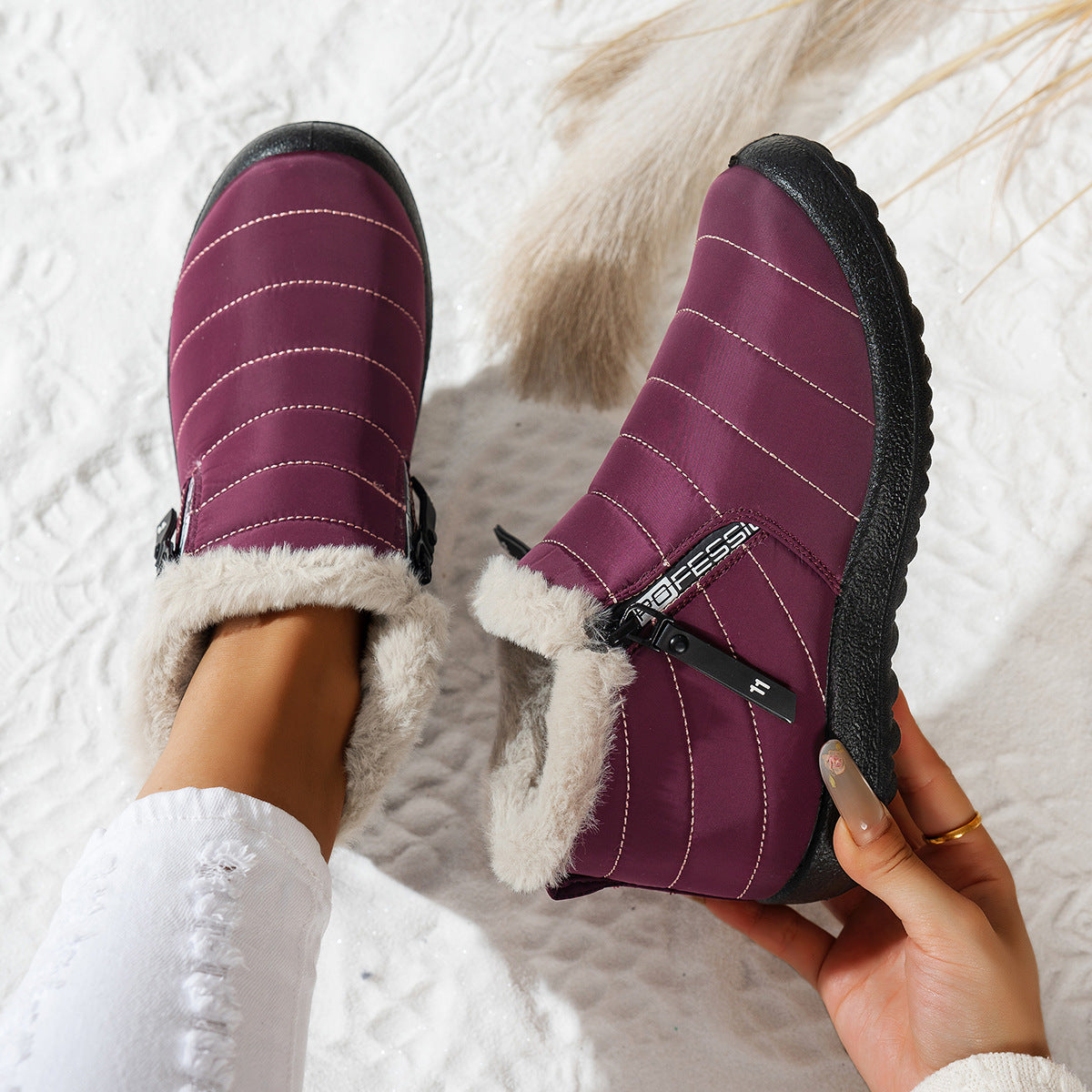 Waterproof Snow Boots Low-Cut with Side Zipper Anti-Slip Sole