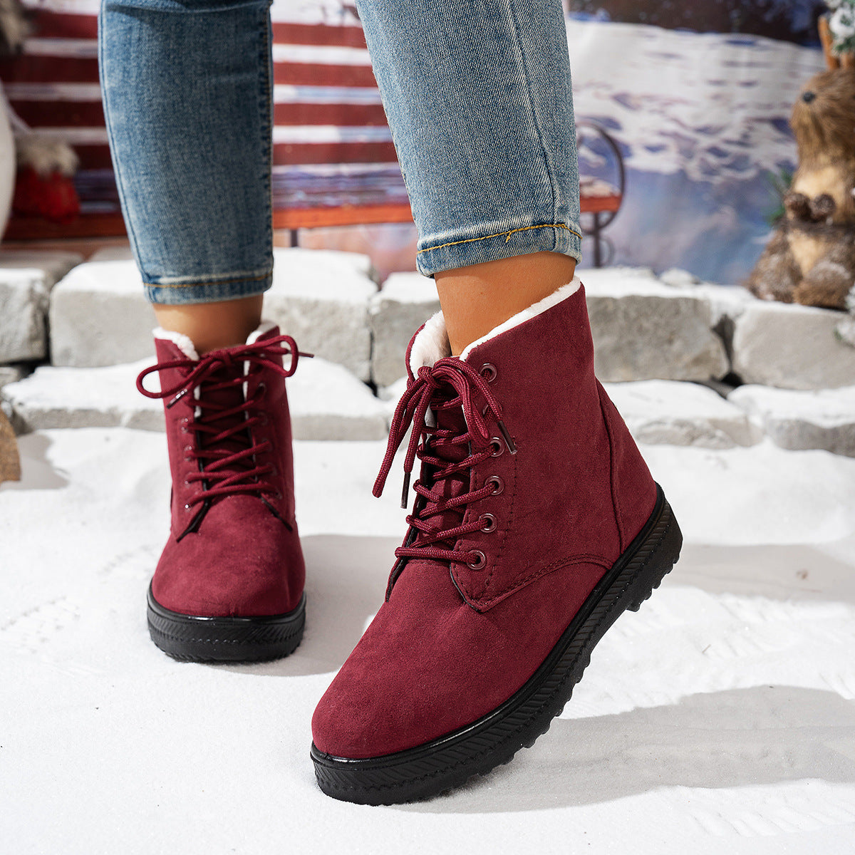 Women's Snow Boots Lightweight Lace-Up Warm Winter Footwear