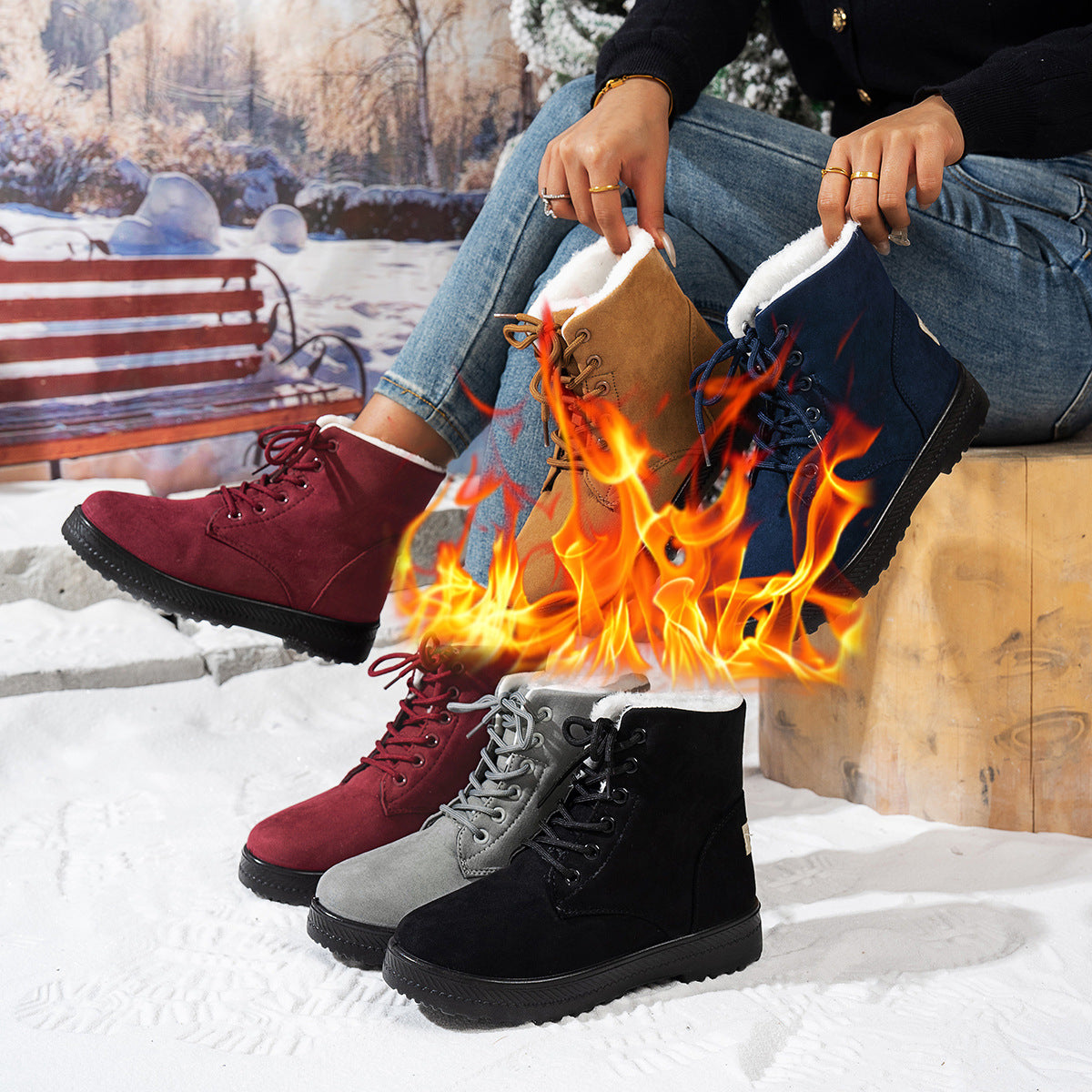 Women's Snow Boots Lightweight Lace-Up Warm Winter Footwear
