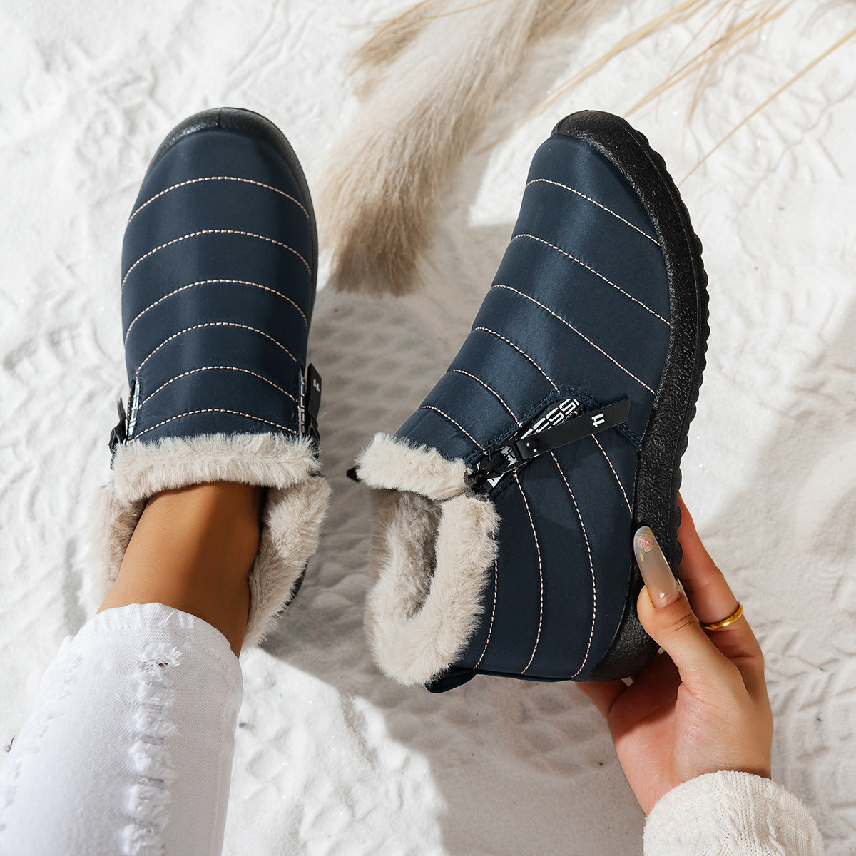 Waterproof Snow Boots Low-Cut with Side Zipper Anti-Slip Sole