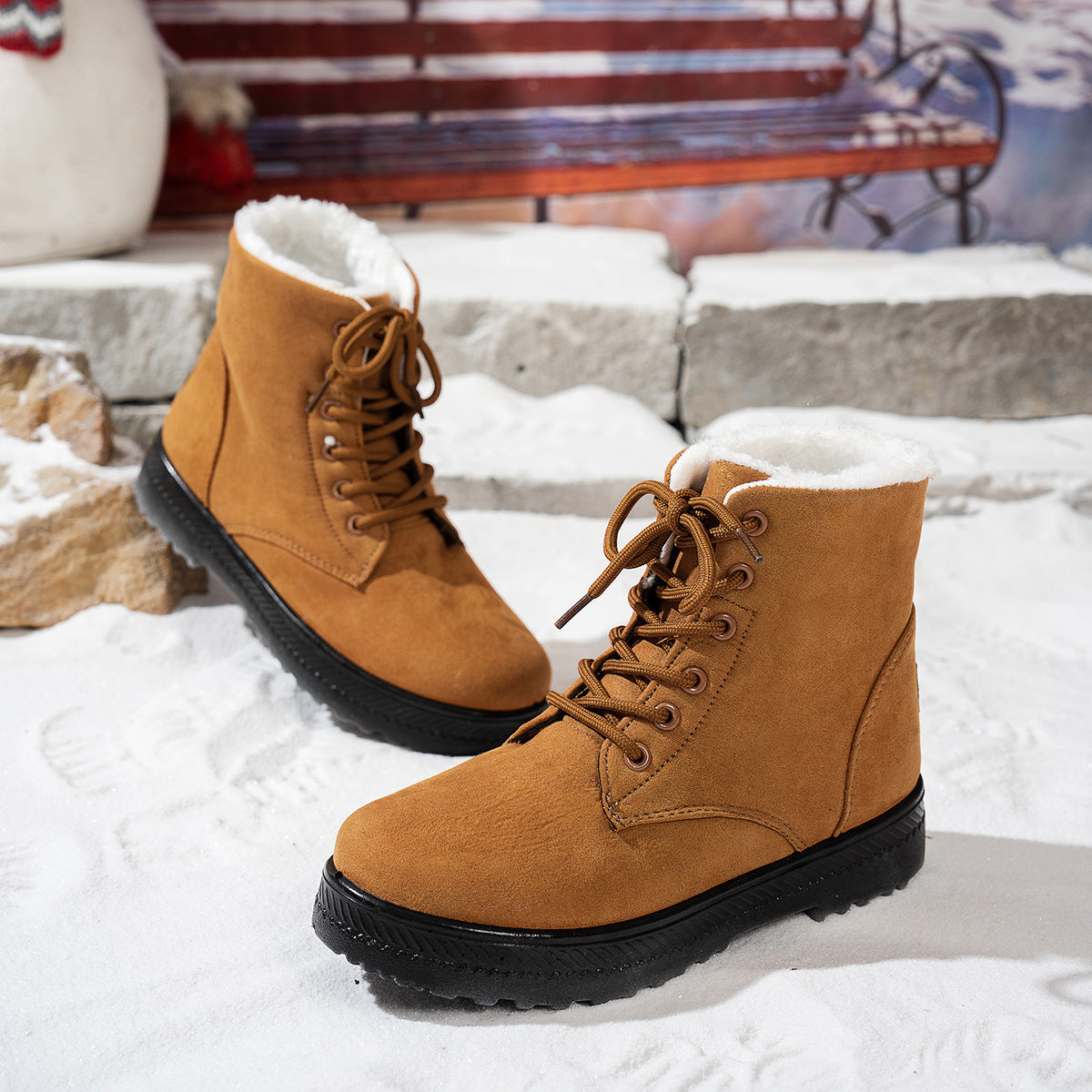Women's Snow Boots Lightweight Lace-Up Warm Winter Footwear
