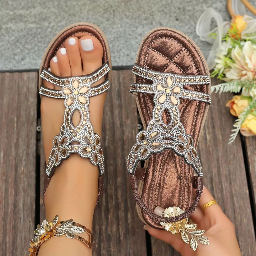 Flat Sparkly Rhinestones Bohemian Flat Sandals